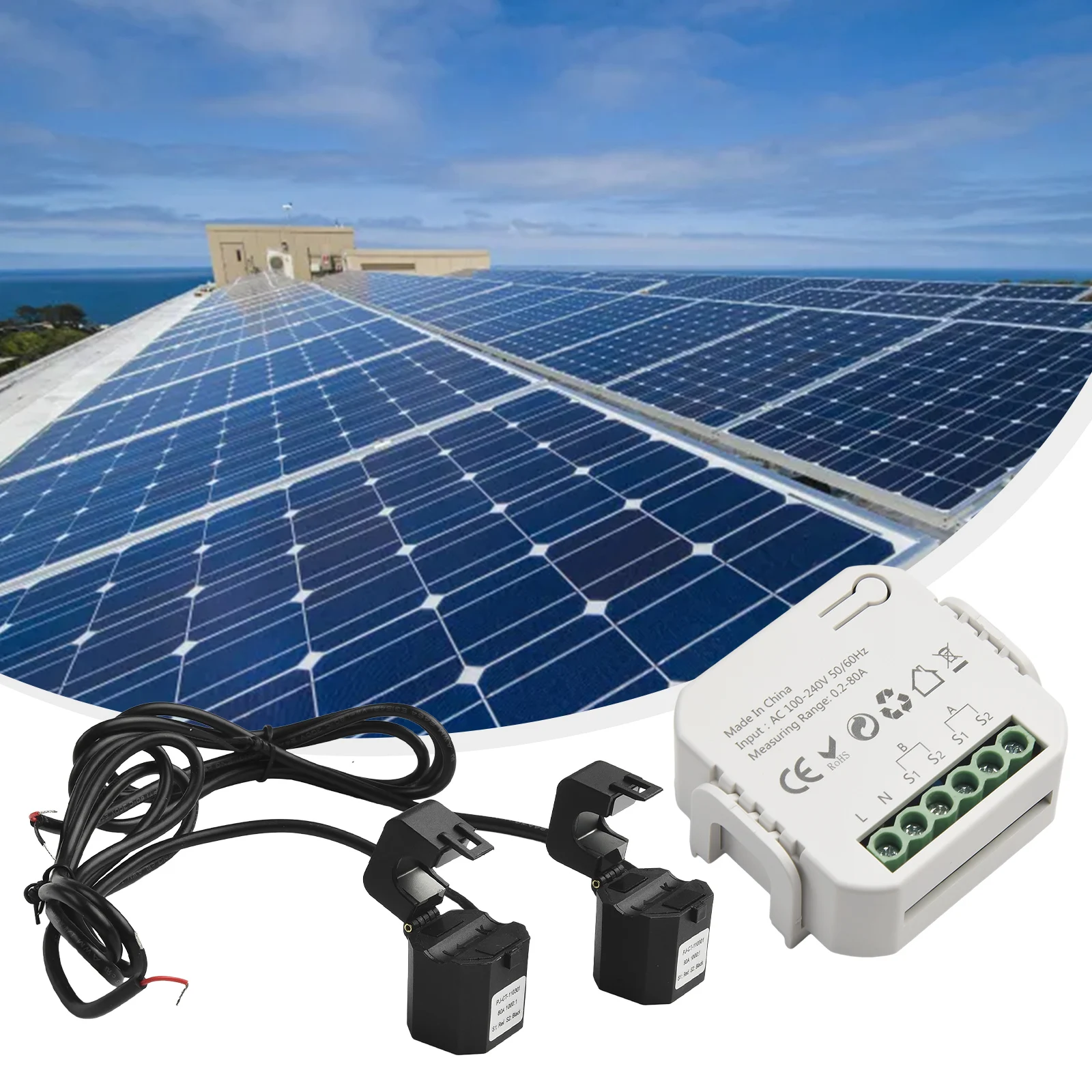 For Tuya Solar Photovoltaic Bidirectional 2-channel Electricity Meter WIFI With CT Transformer 100-240V AC 50/60Hz