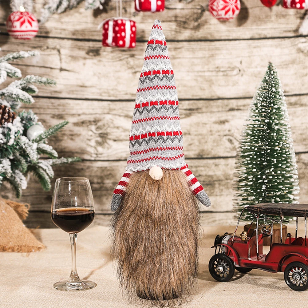 

4 Pcs Christmas Bottle Cover Faceless Decor Decoration Table Decorations Adorable Xmas Adorn Beverage Hat