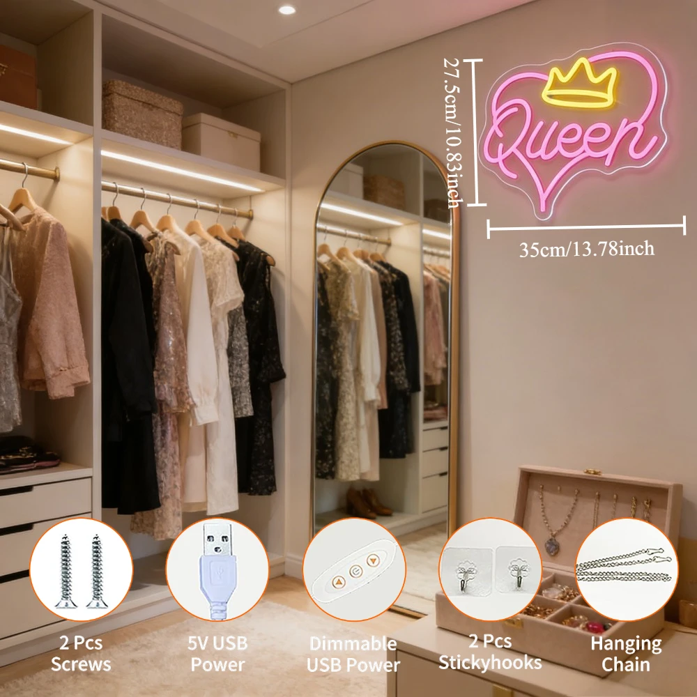 Queen Neon Sign LED USB Reusab - Desk Setup Dorm 评论和价格
