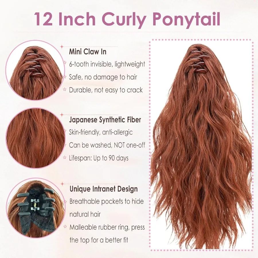 مخلب كليب ذيل حصان تمديد قصير أوبورن مجعد شعر مموج للنساء 12 بوصة قطعة شعر فو وهمية مشبك انتزاع صغير في ذيول حصان H