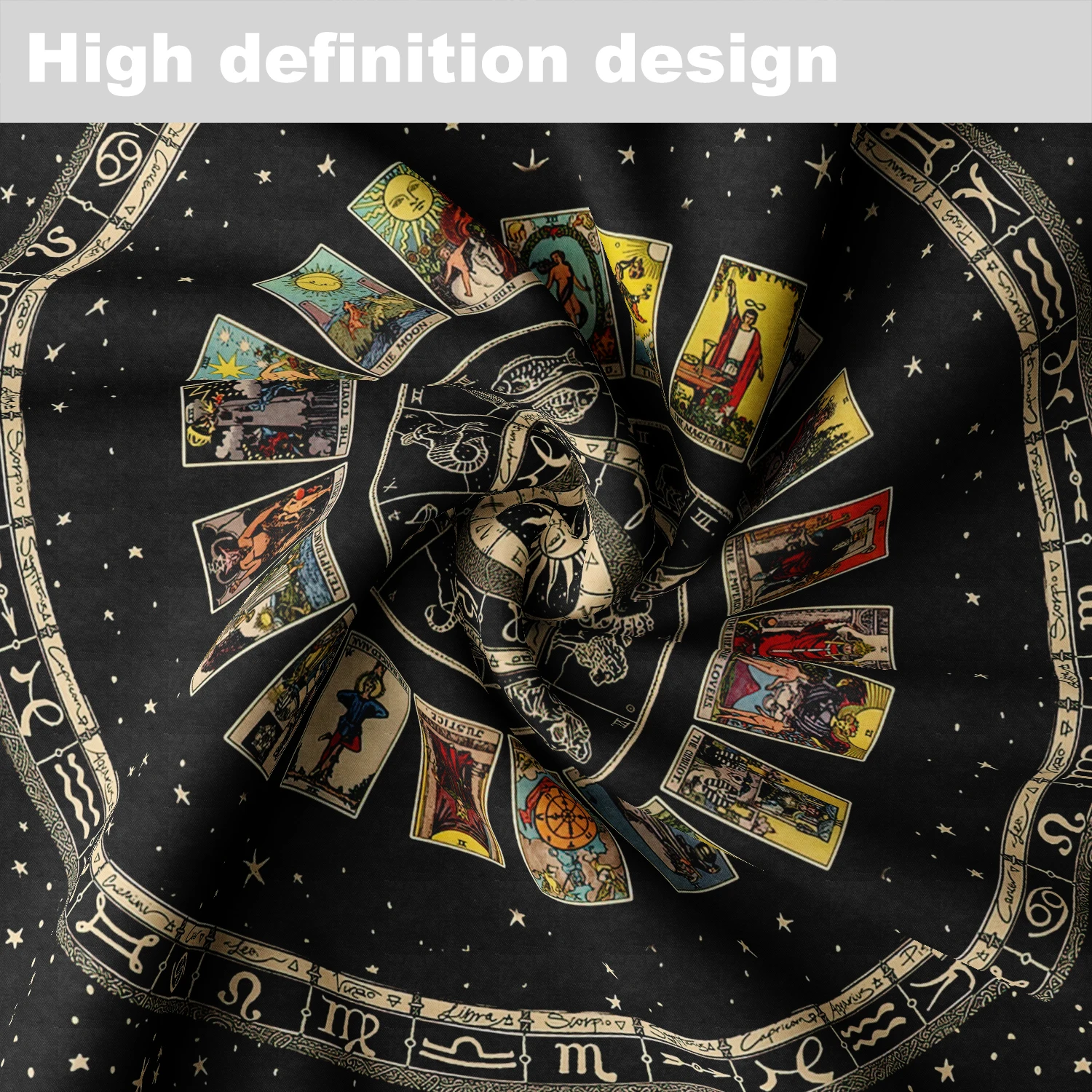 1 Piece Tarot Circular Tablecloth Waterproof Color Terrace Dining Table Cover Multi-purpose Towel 63 inch Black Gold Tableclot