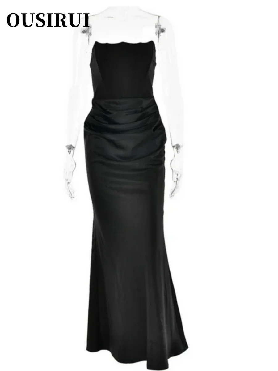 Ousirui Backless Sexy Jurk Club Feest Mode Avond Jurken Elegante Bodycon Maxi Jurk Zwarte Vrouwen Off-Shoulder Mouwloos