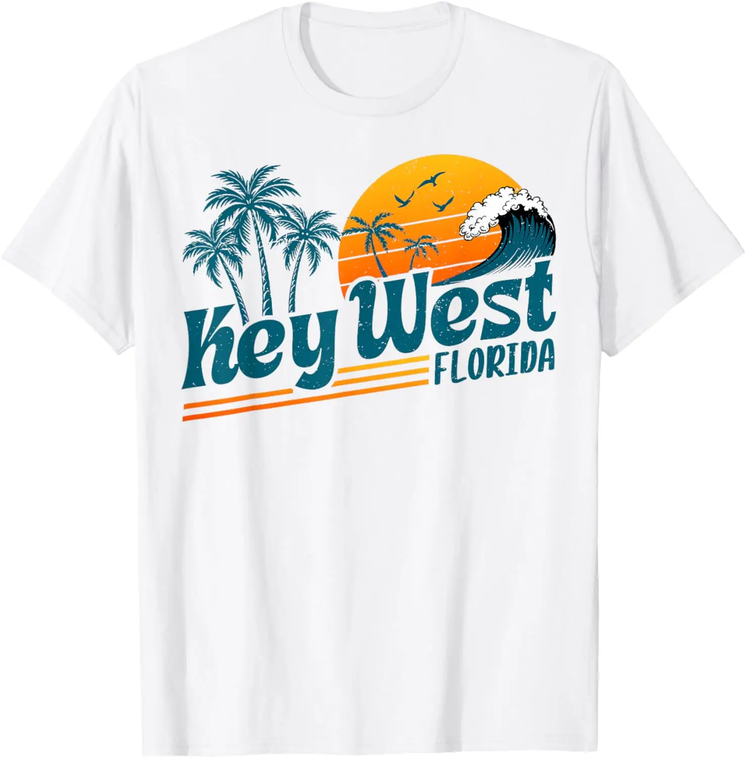 Vintage Key West Florida Beach Summer Vacation Spring Break T-Shirt 100% Cotton Trendy Y2K Short-Sleeve Tee-Soft, Quick-Drying,