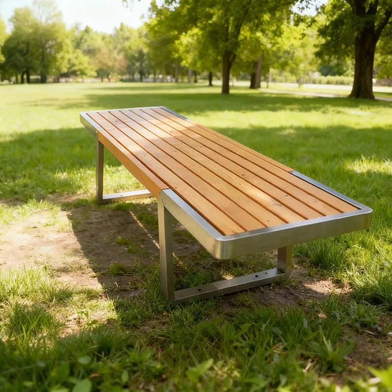 Modern outdoor stainless steel bench, ideal for gardens, terraces or stylish commercial seating, with anti-corrosionproperties