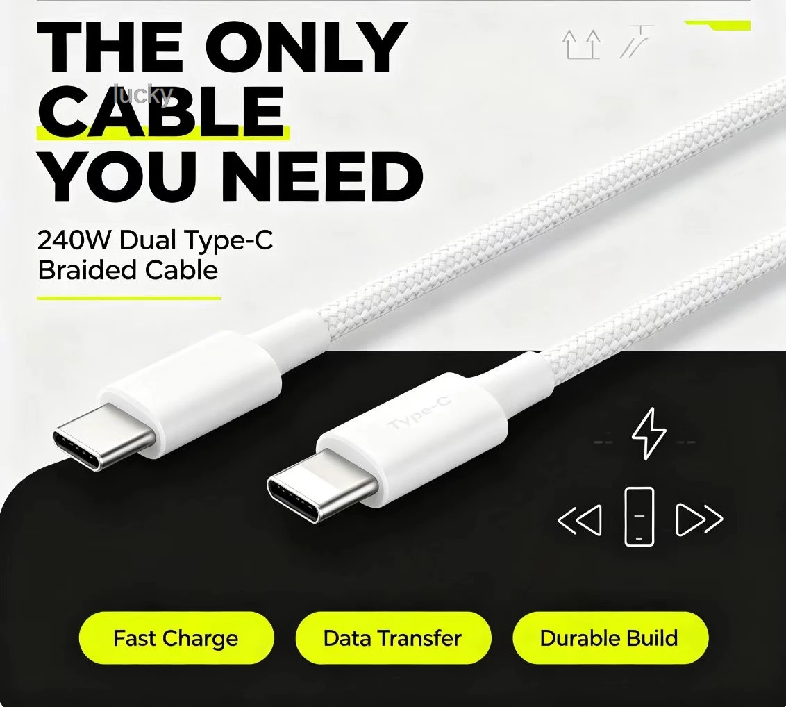 1-2PCS USB-C to Type C Cable For Apple iPhone 17 PD 240W Fast Charging For Huawei Xiaomi Samsung TypeC Weaving Cable Accessories