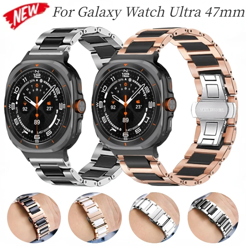 Correa de cerámica y Metal para Samsung Galaxy Watch Ultra, pulsera de acero inoxidable de lujo de 47mm, correa para Galaxy Watch 7 Ultra