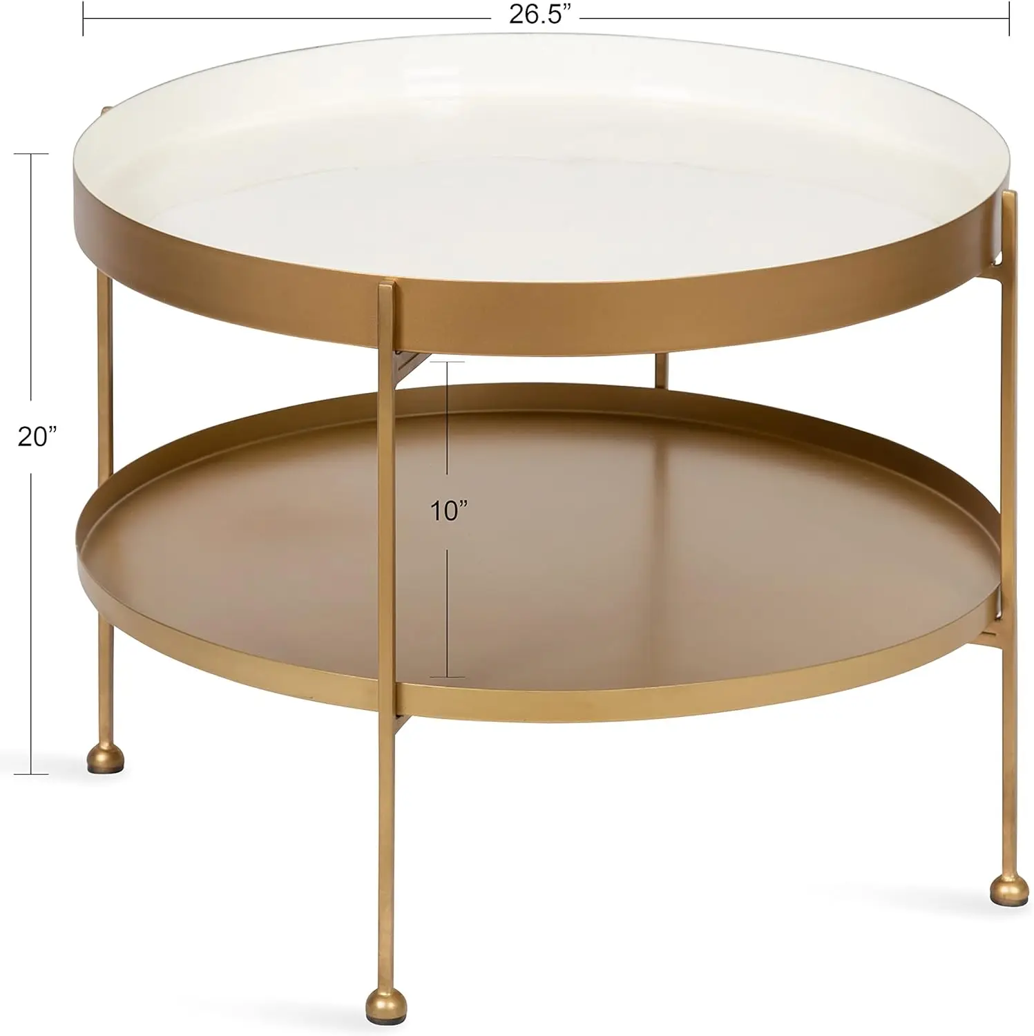 Kate and Laurel Nira Modern Round Two Tier Coffee Table, 26 Inch Diameter, White and Gold, Decorative Glam Coffee Table