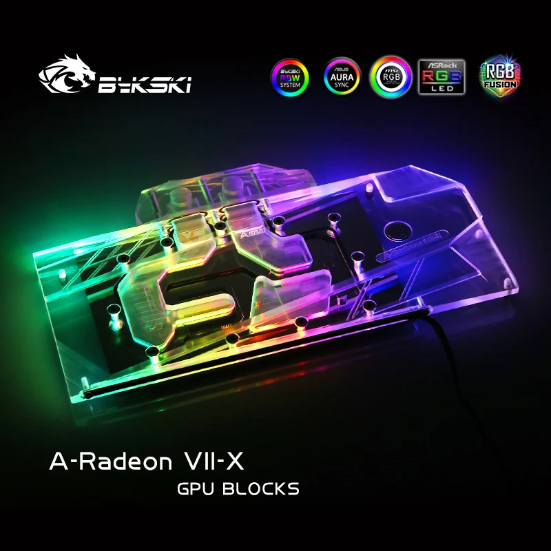 Bykski – bloc d'eau pour AMD Radeon VII, Sapphire RADEON 7, édition de référence, radiateur en cuivre à couverture complète, lumière RGB aura