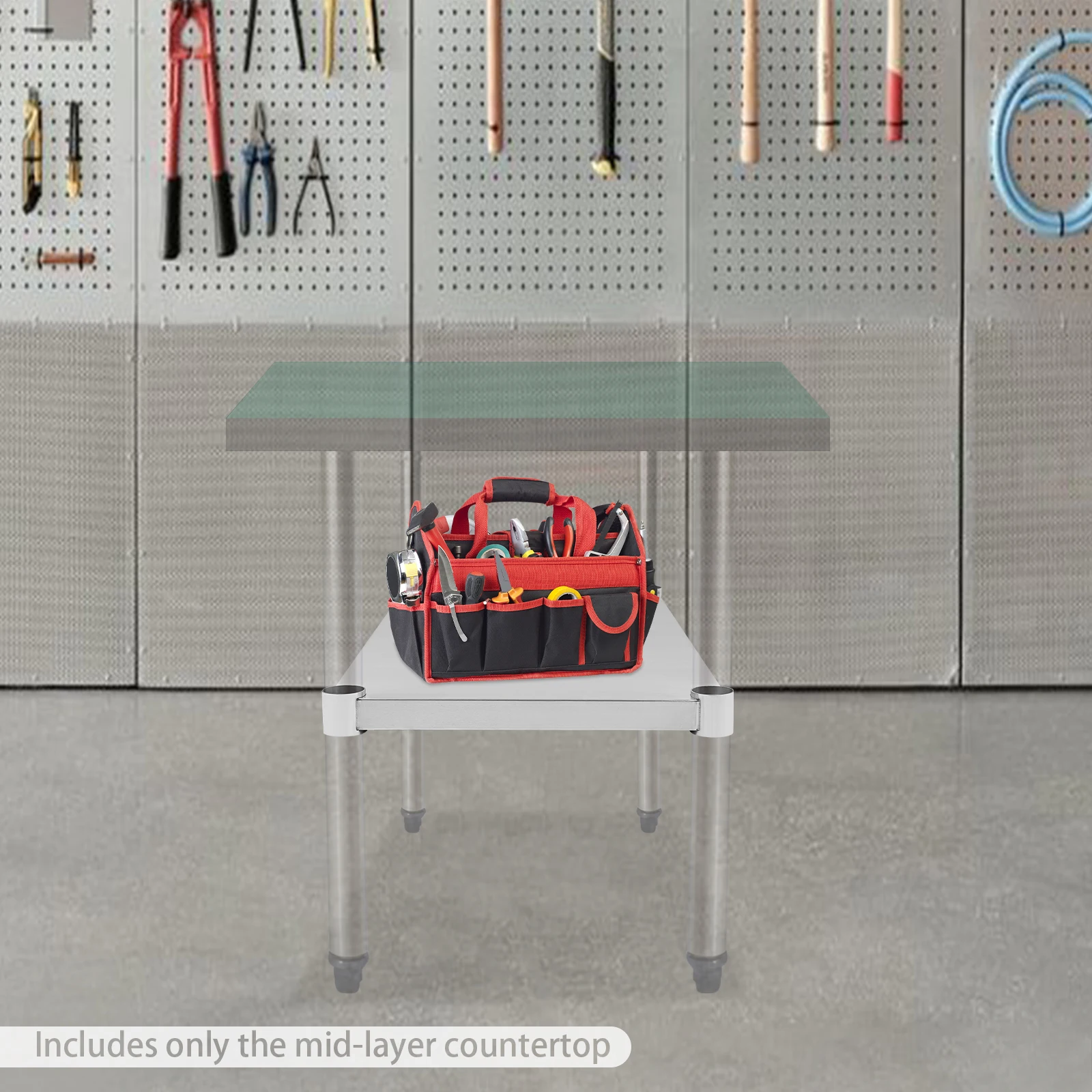 Stainless Steel Rectangle Adjustable Lower Shelf, Work Table Under Shelf for DuraSteel Worktables, Including Standard Worktables