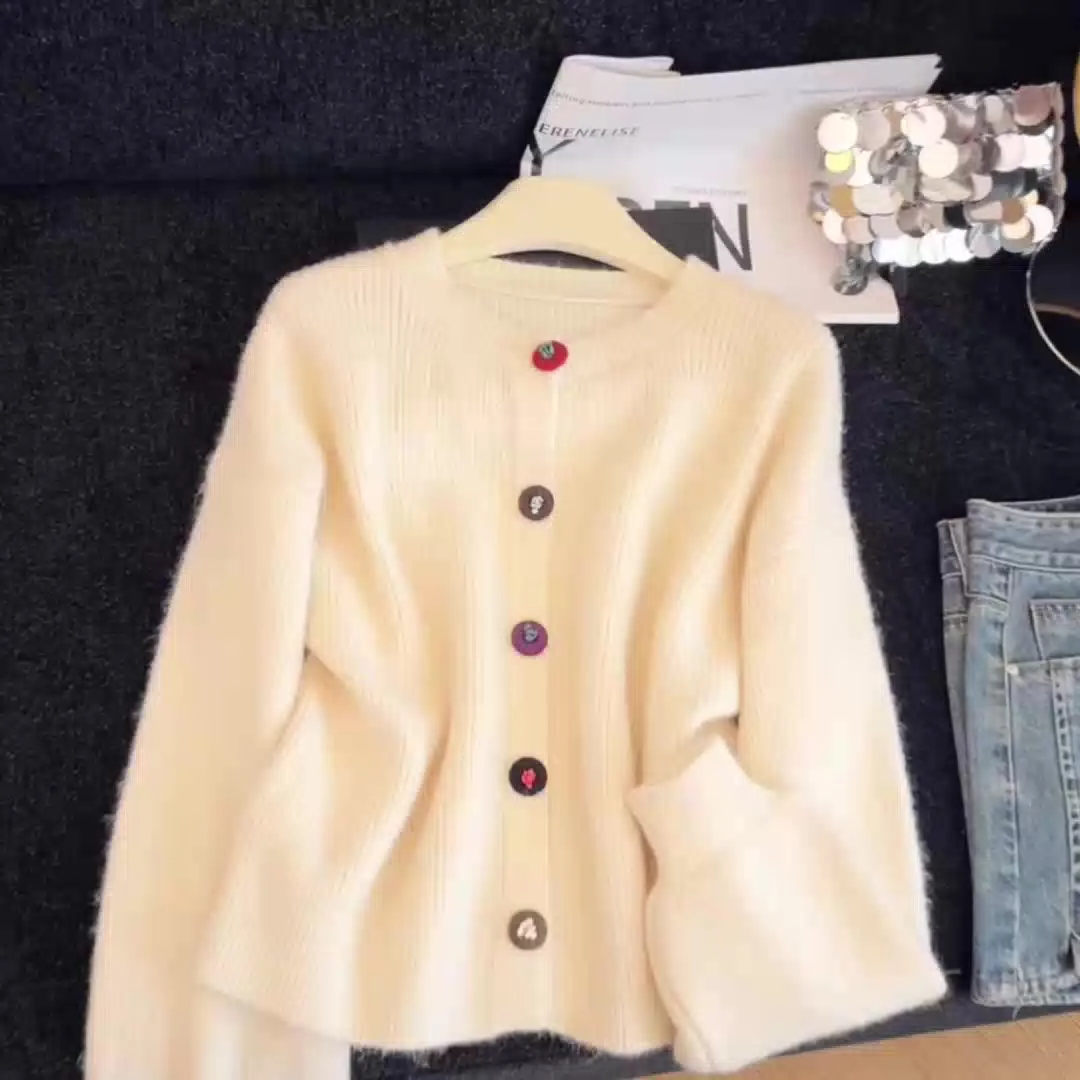 

Women's Cardigan Knit Pullover Sweater 2000s Vintage Long Sleeves O-Neck Cozy Cashmere Sweater For Women Clothes Spring Autumn