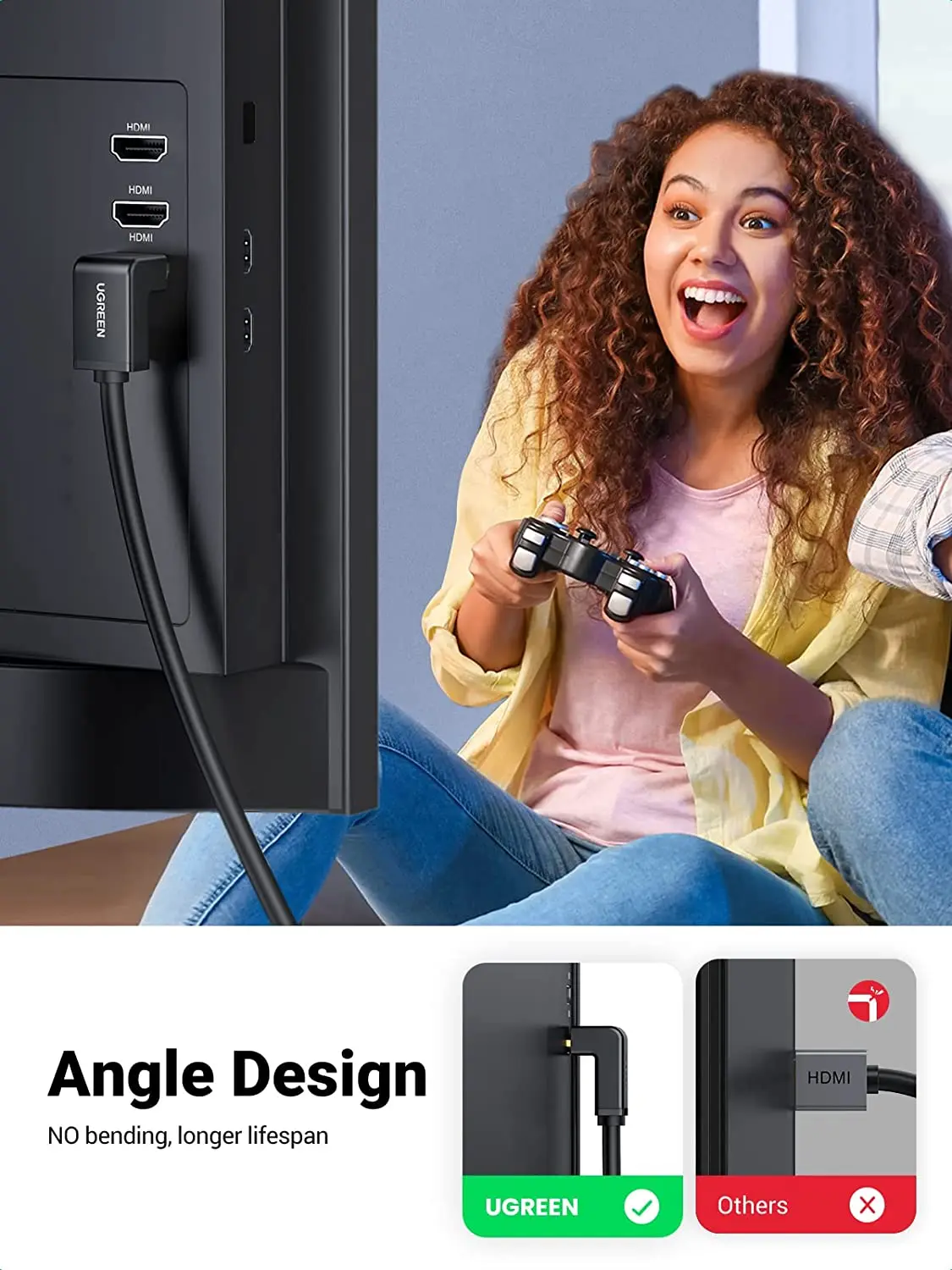 UGREEN HD-MI 케이블 직각 4K 90도 HD-MI 코드 고속 다운 앵글 HD-MI 2.0 케이블