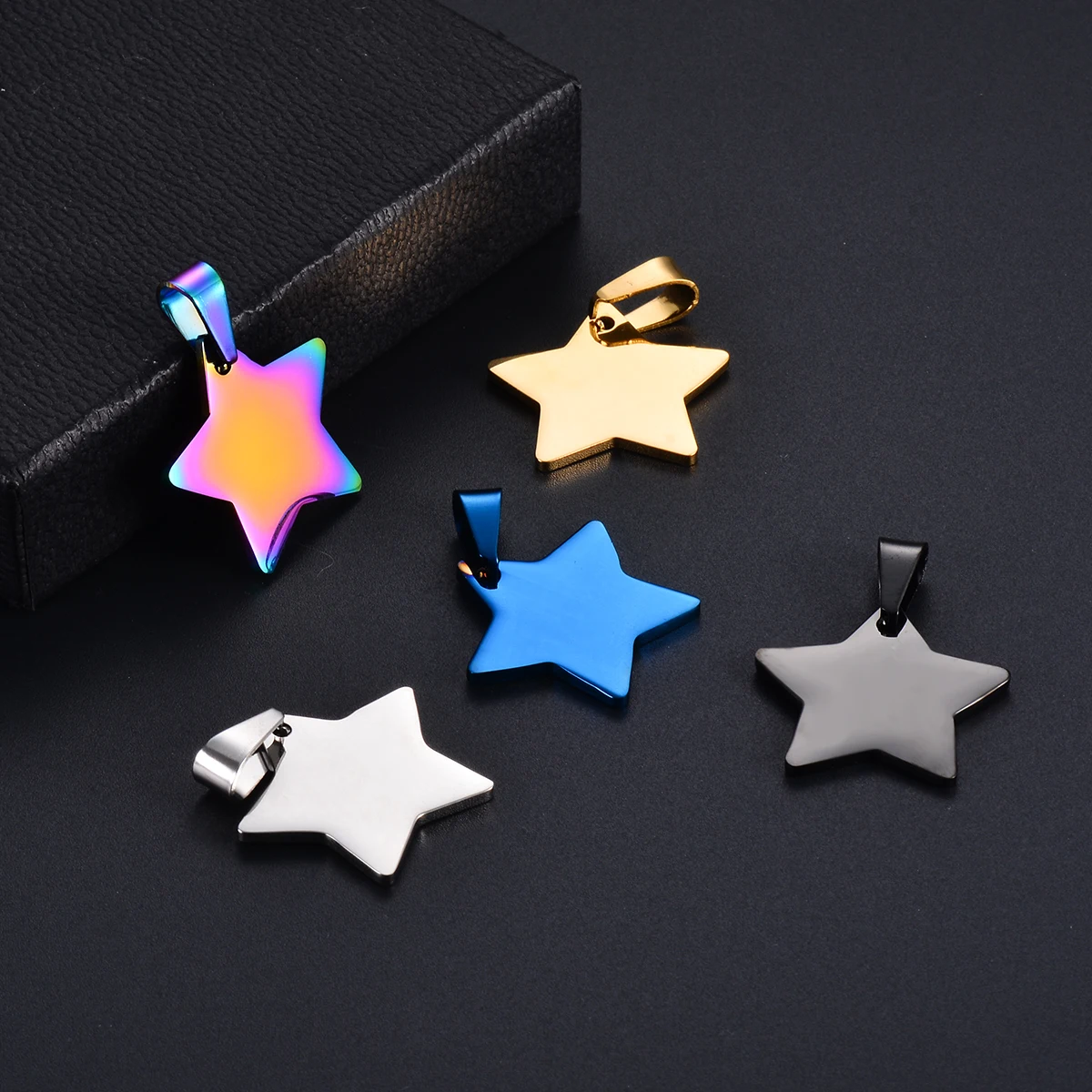 5Pcs Good Quality Five-point Star Tags Pendant Charm Dog ID Stainless Steel Blank Dog Tags 5 colors Both side Polished