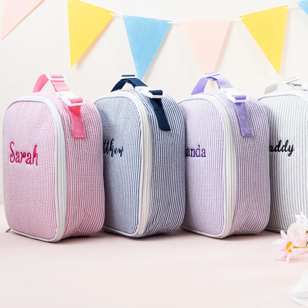 Personalized Embroidery Name Children's Bento Bag Bubble Yarn Academy Style Lunch Bag Student Outdoor Picnic Thermal Bag Ice Bag