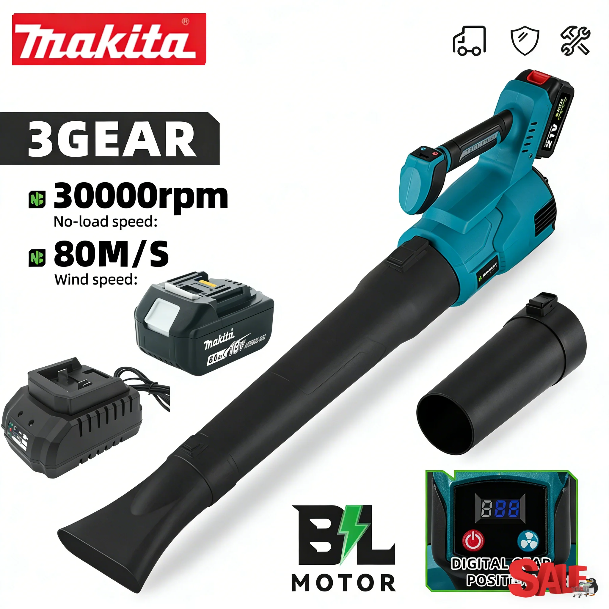 Souffleur d'air électrique sans fil Makita, outil de nettoyage efficace pour souffler les feuilles, la neige et la poussière