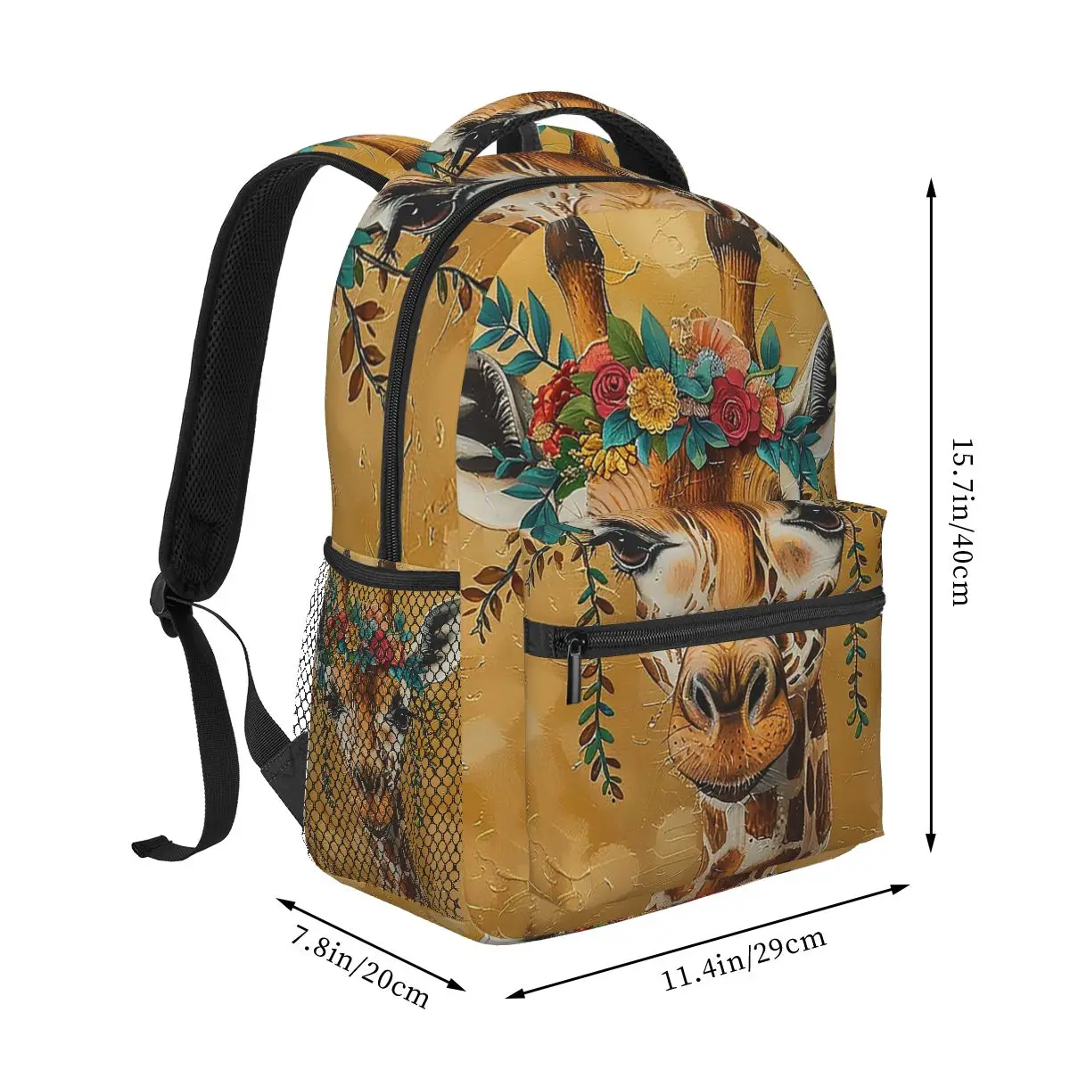 Giraffe With Floral Crown Cute Animal Student Backpack School Bag Hiking Travel Daypack for Boys Girls Bookbag Shoulder Bags