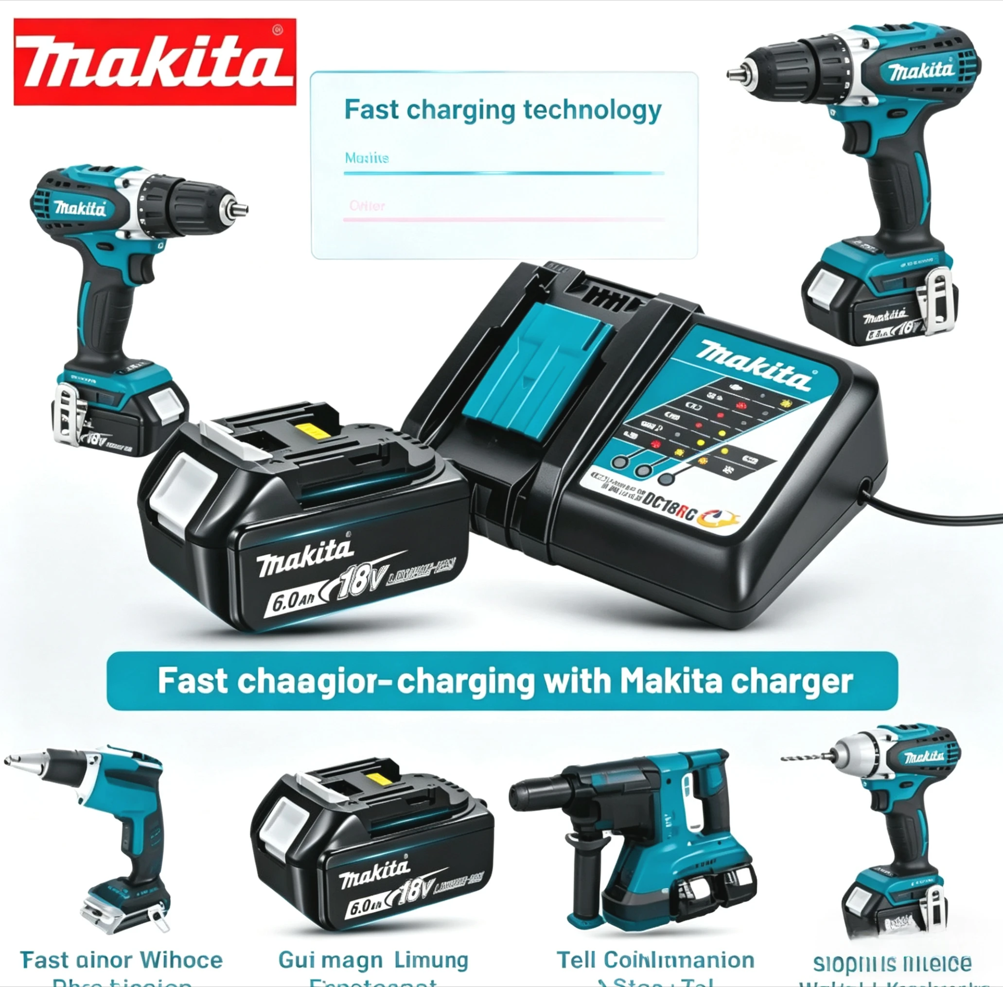 

Makita 18V 14.4V Battery BL1830 BL1840 BL1850 BL1860 BL1430 Replacement Li-ion Battery + DC18RD DC18SF Fast Charger Station
