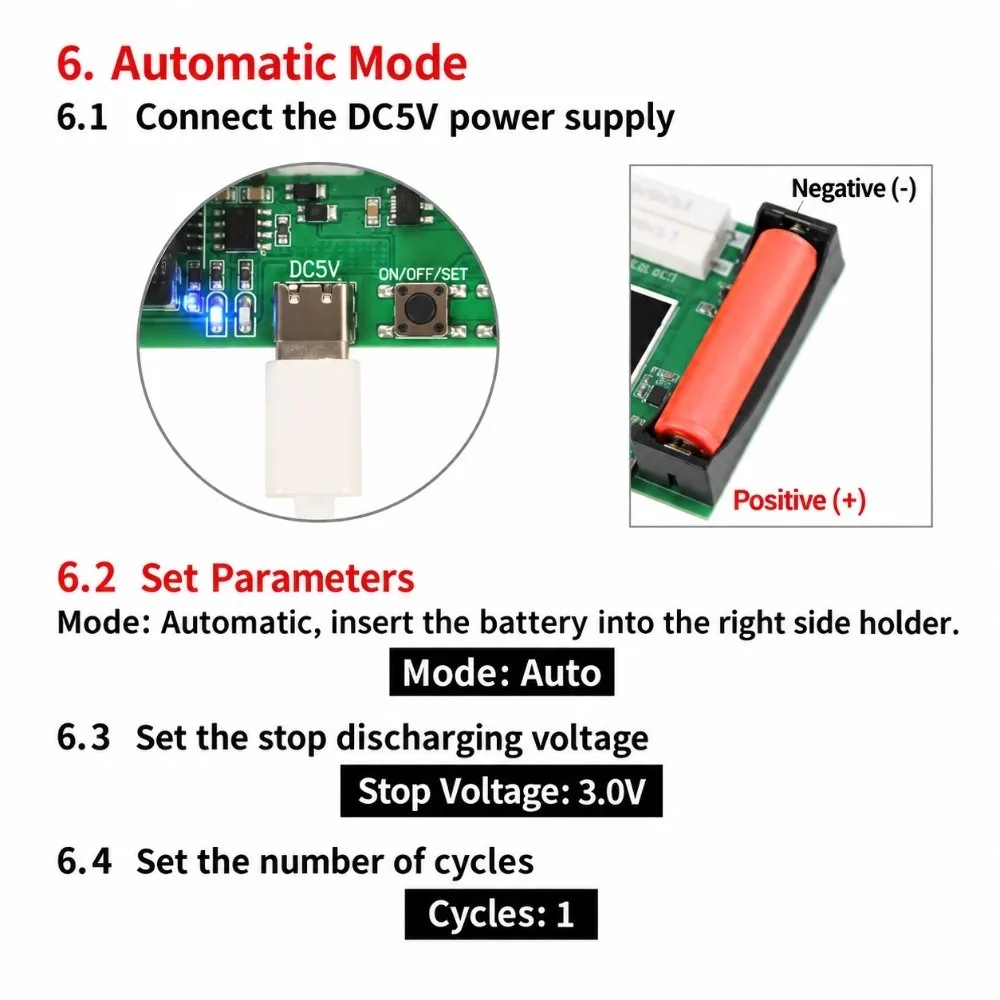 Adjustable Discharge Modes Battery Capacity Tester DC 5V Input Type-C Interface Lithium Battery Tester