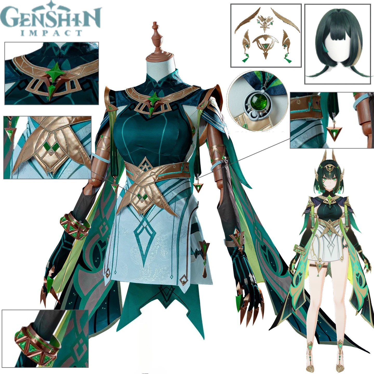 

Genshin Impact Nefer Cosplay Costume Song of The Empty Moon Suits with Snake Headdress Green Wig Accessories for Women Role Play