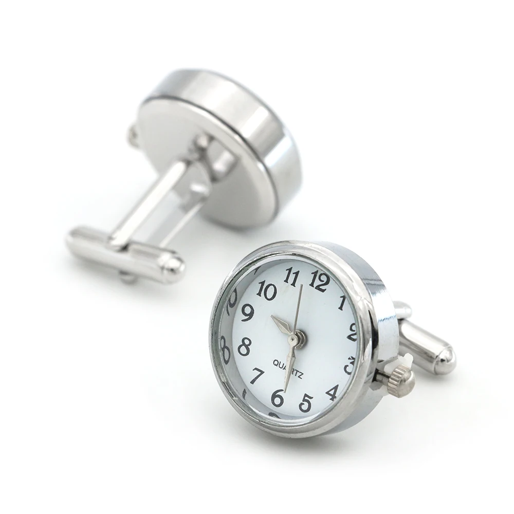 Men\'s Cufflinks Functional Watch Design With Battery Silver Color Quality Copper Cuff Links Wholesale&retail