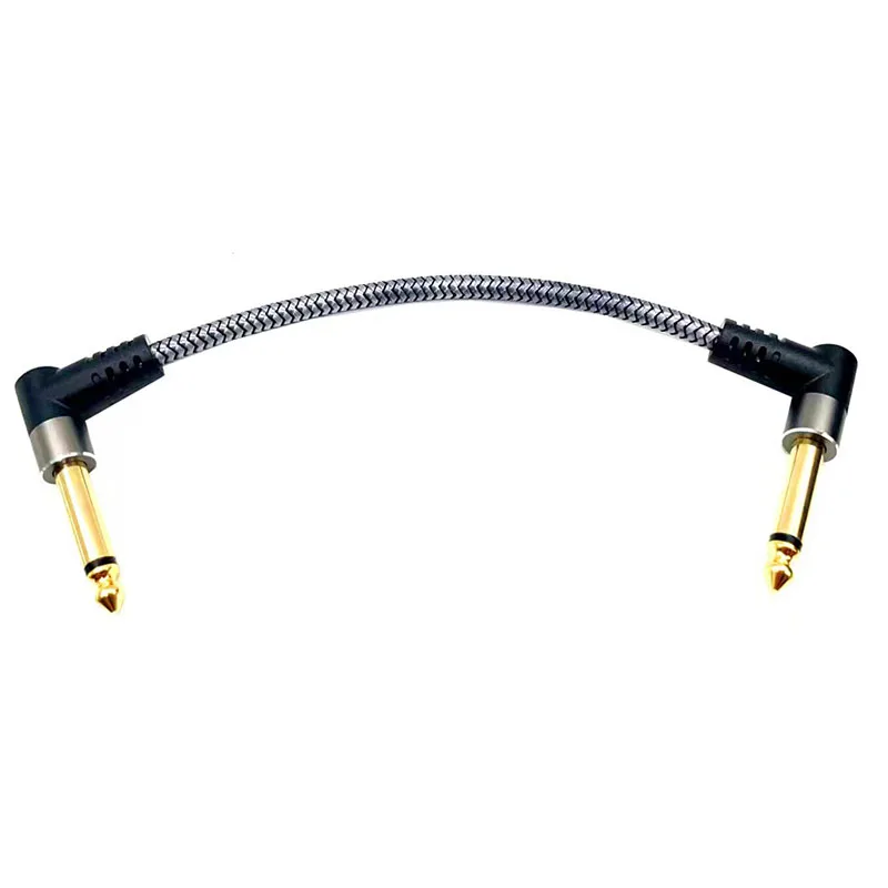 Cabo de Áudio Grande de 6,35mm com 2 Núcleos, Conector de Efeito para Guitarra Trançado em Nylon, Conector de Efeito Monaural, Cabo Curto