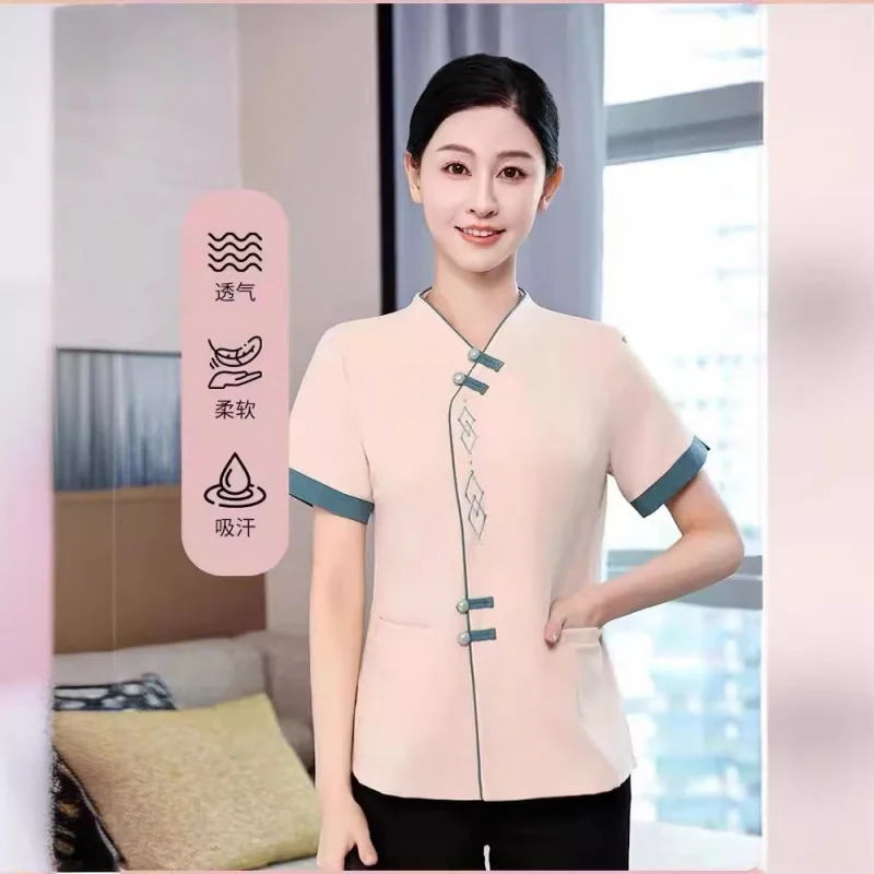 Chinese Style Hotel Summer Cleaner Work Clothes Housekeeping Property Room Hotel Aunt Work Clothes Short Sleeve Women's Suit