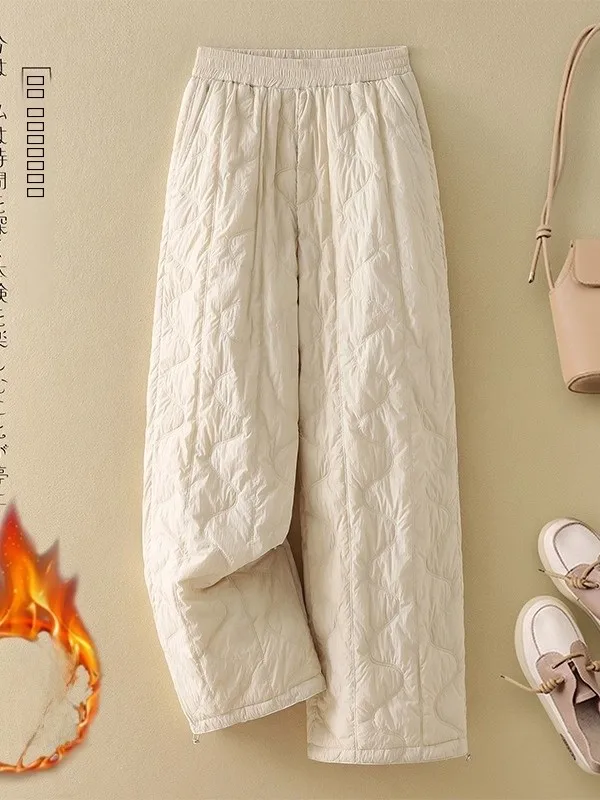 

Женские легкие пуховые хлопковые брюки свободного кроя с широкими штанинами, зимние утепленные ветрозащитные брюки с завязками, модные брюки в стиле Harlan