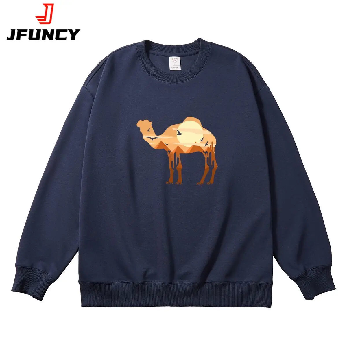 

Oversized Women Pullover Desert Camel Graphic Woman Tops Female Sweatshirt Round Neck Long Sleeve Autumn Thick Clothes