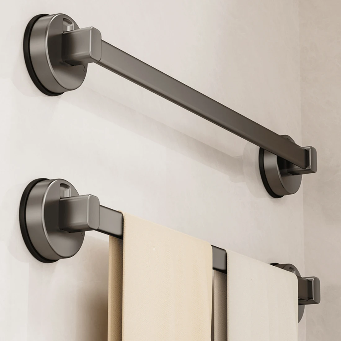 YUTOKO Bathroom Suction Cup Towel Rack Non-perforated Storage Rack Wall-mounted Single-rod Bath Towel Storage Rack