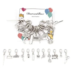 12pcs/set Handmade Sewing Tools pendant Knitting Stitch Markers Silver Color Crochet Lock Row Counter Needlework DIY Sewing Tool