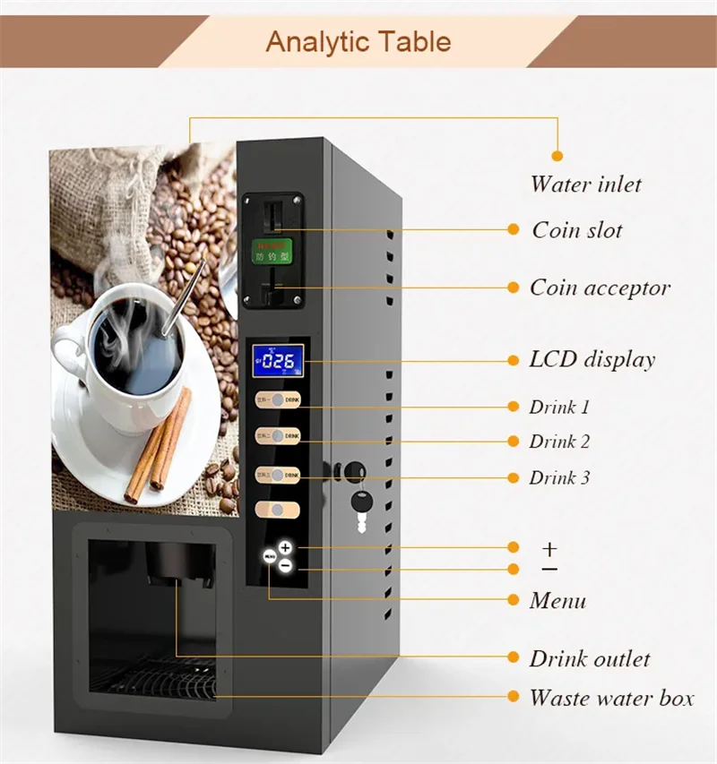 Commercial Coffee Vending Machine Fully Automatic Coin Payment System Beverage Drink Dispensers  Instant Coffee Maker Machine