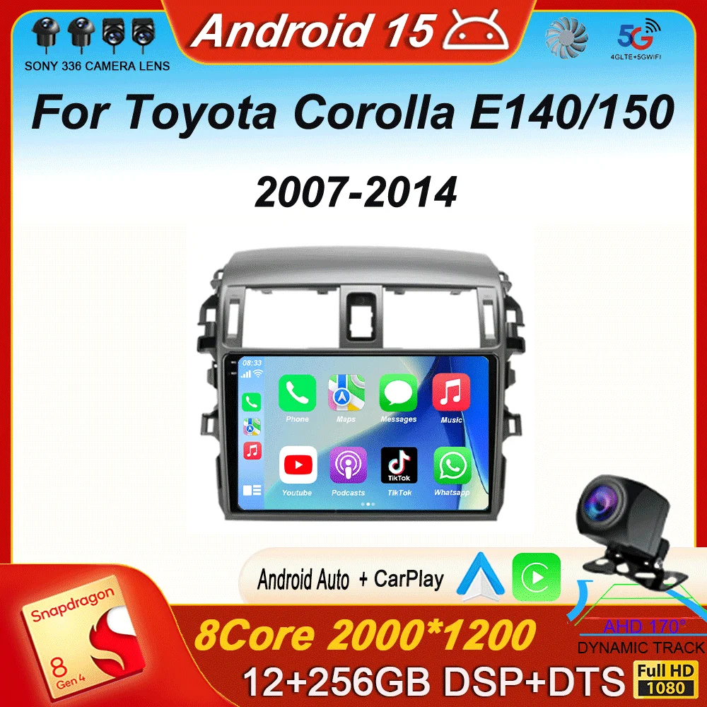 

Carplay Auto For Toyota Corolla E140/150 2007 - 2013 video Player Android 15 Car Radio Multimedia video Player GPS Stereo 4G