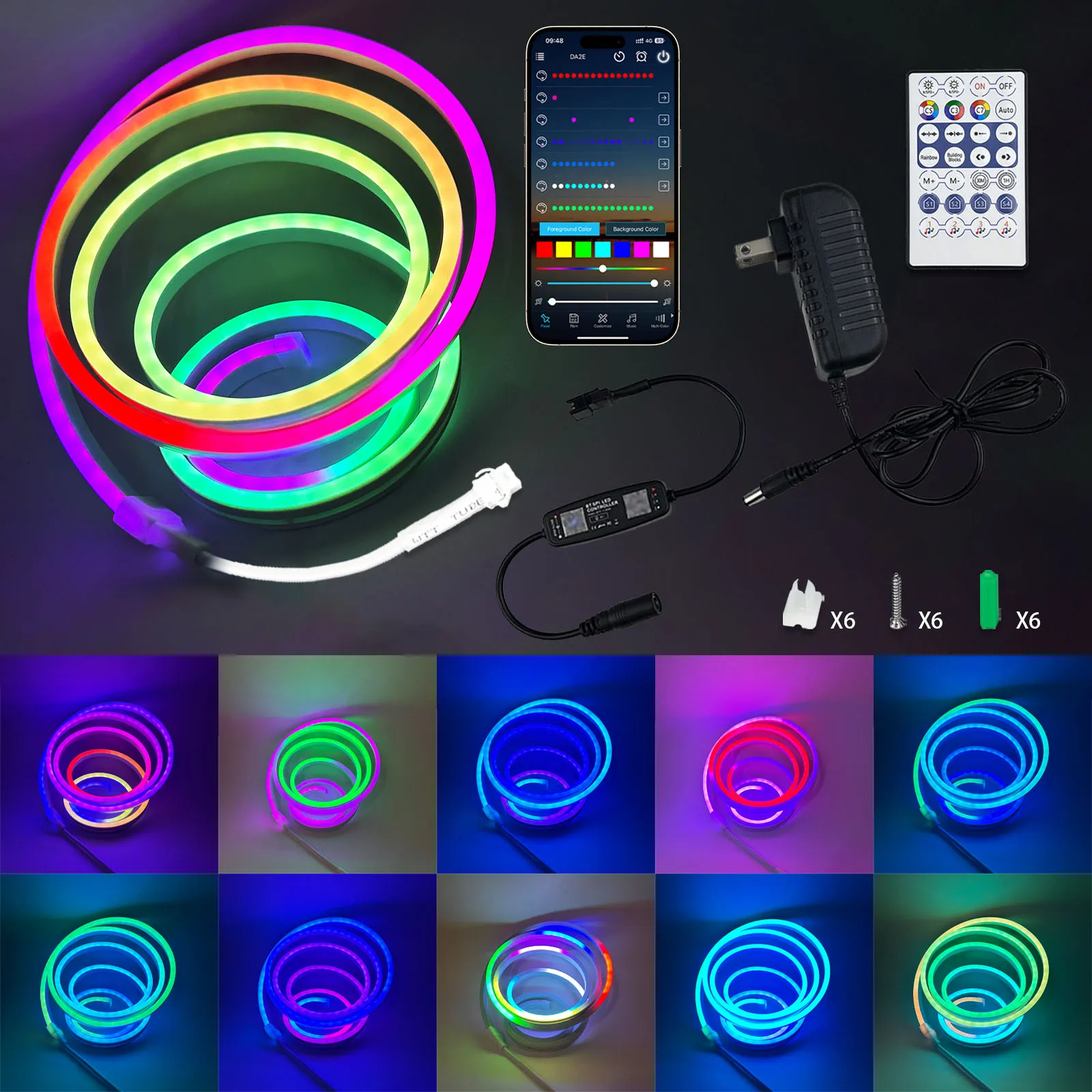 Symphony Neon Lights, Led Color-changing, Full-color Led, Diy Styling, Color Rgbic Music, Fantasy Horse Racing, Flowing Water and Other Effects,