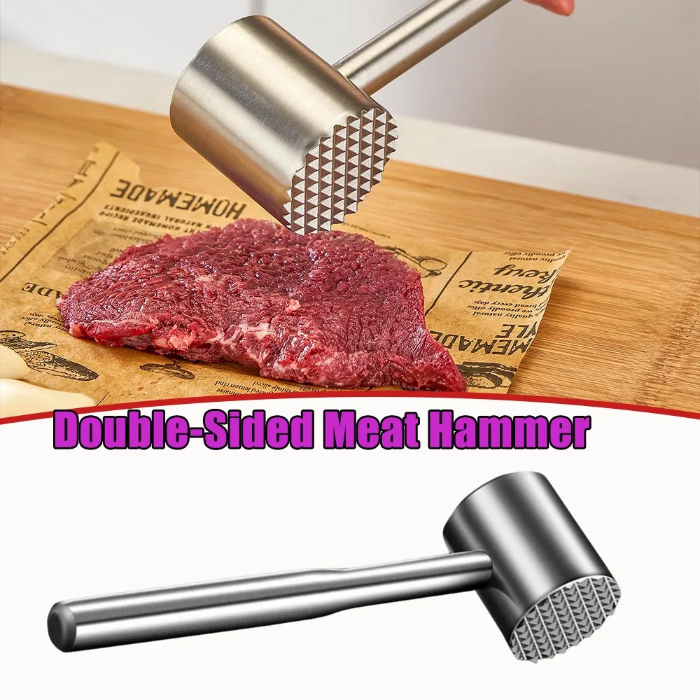 Ergonomic Handle 304 Stainless Steel Meat Tenderizer Hammer Precision Cast Meat Softening and Steak Tenderizing Household Use