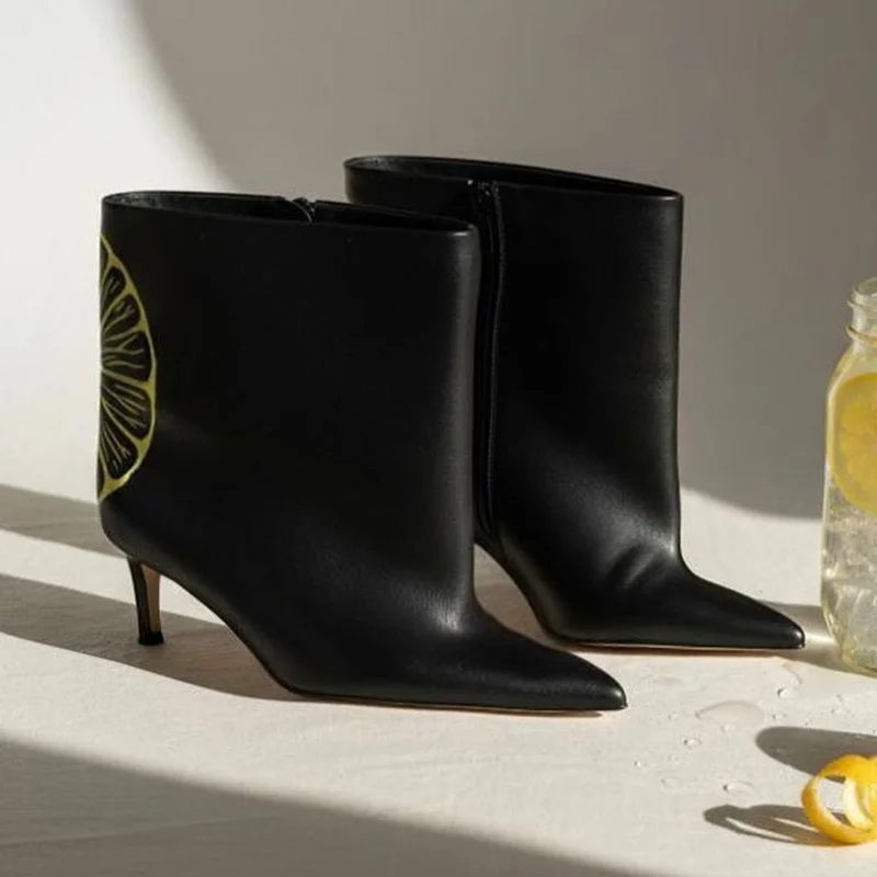 Yellow Pachwork Slouchy Mid Calf Boots Sexy Pointed Toe Thin Heels Leather Customized New Arrivals Fashion Women Modern Boots