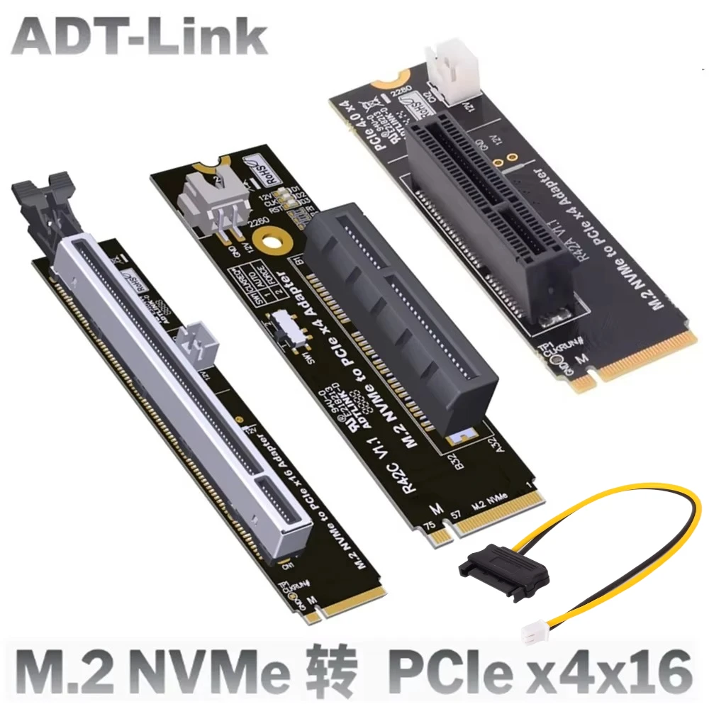 NVMe M.2 To PCI-E 4X 16X Riser Card M2 M Key To PCIe 4.0 X4 X16 Adapter Board SATA Power Riser 2280 SSD For Bitcoin Miner Mining