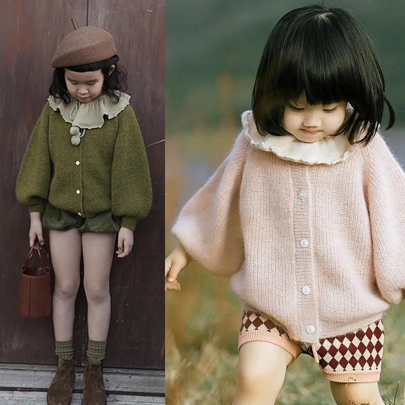 

Jenny&Dave New Girls' Bubble Sleeve Cardigan South Africa High Ratio Mohair Knitted Coat Autumn and Winter Baby Sweater