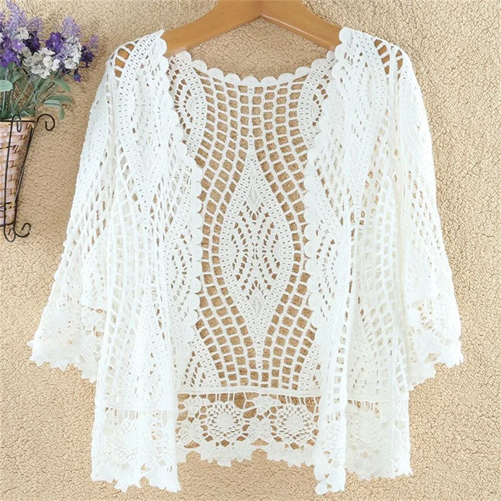 Thin Ladies Coat Knitted Cardigan Jacket Women Spring Summer New Hollow Shawl Short Sun-proof Tops Female Casual All-match V987