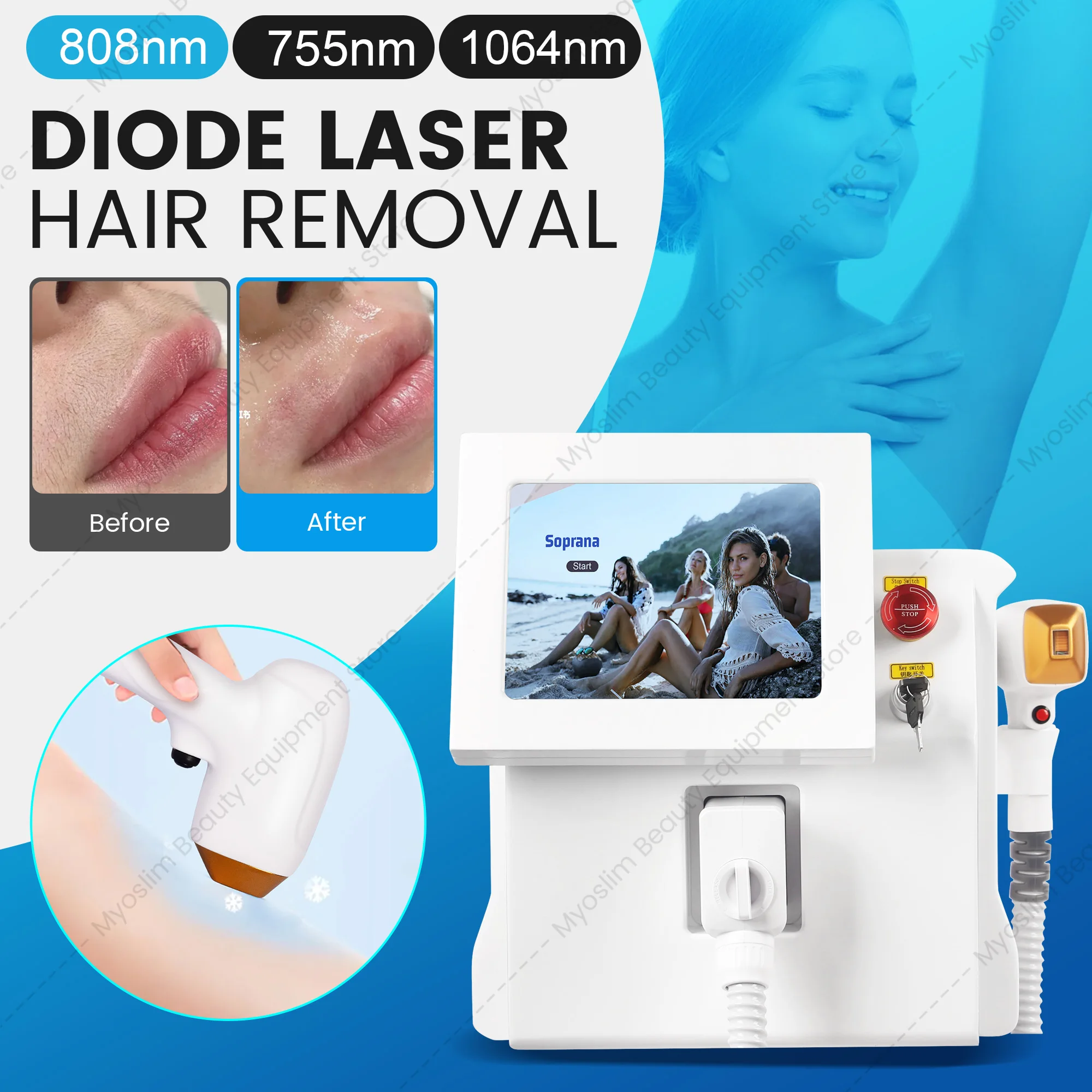 5000W 808NM Laser Diode Hair Remover Permanent Ice Painless Skin Rejuvenation Device Salon Or Home