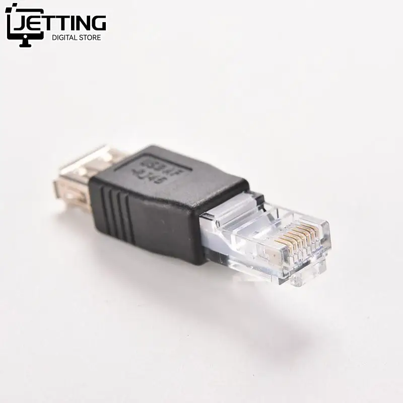 PC Crystal Head RJ45 Male to USB 2.0 AF A Female Adapter Connector Laptop LAN Network Cable Ethernet Converter Transverter Plug