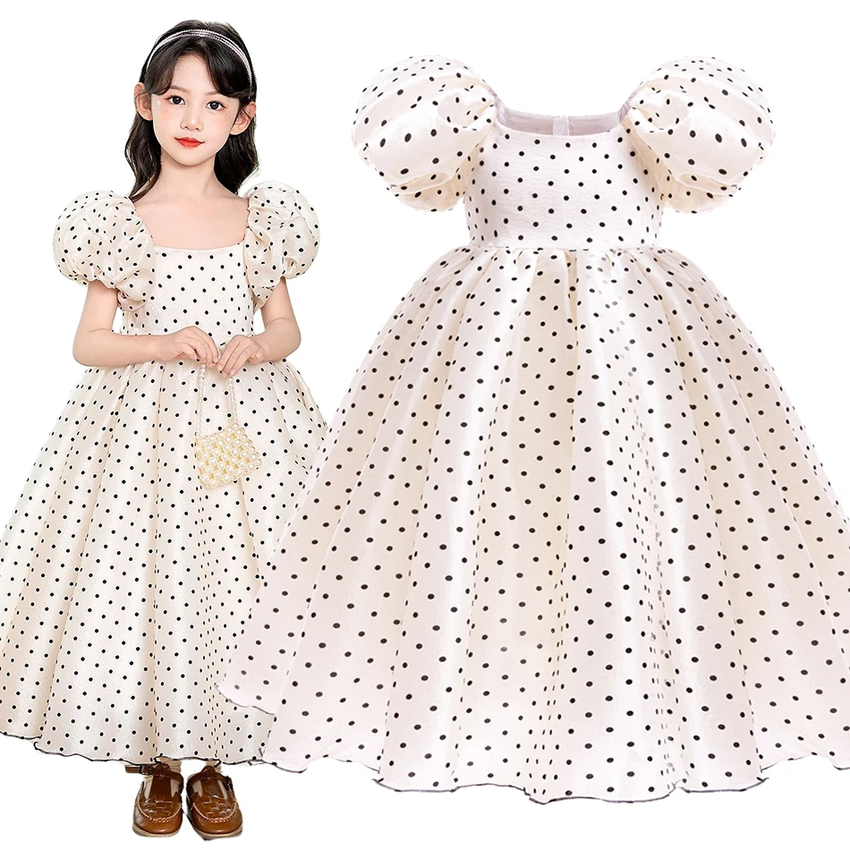 Vestido de princesa de lunares para niñas, regalo de cumpleaños para niños, vestido Formal elegante de carnaval, traje de fantasía para fiesta de vacaciones, vestido elegante para niños