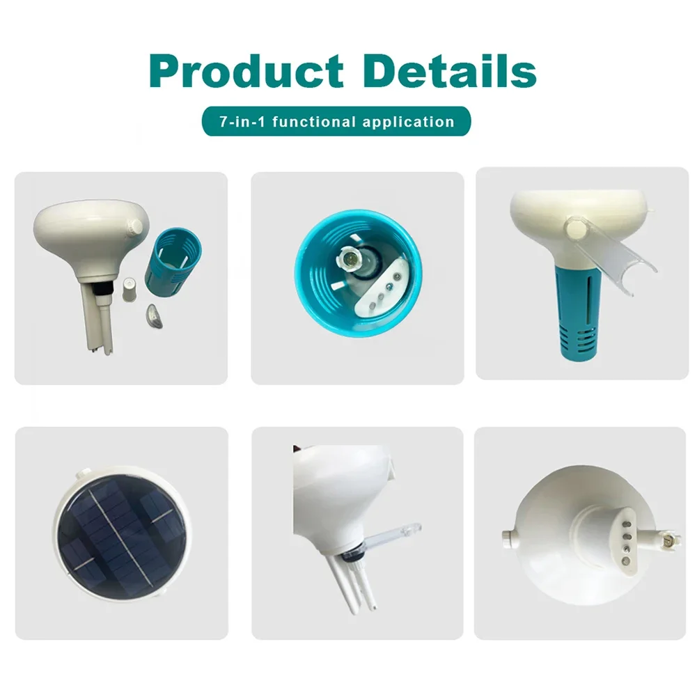 Solar Powered Swimming Pool Water Tester 7 IN 1 PH ORP EC TDS Salt Temp CL Tester Smart Chlorine Meter for Swimming Pool