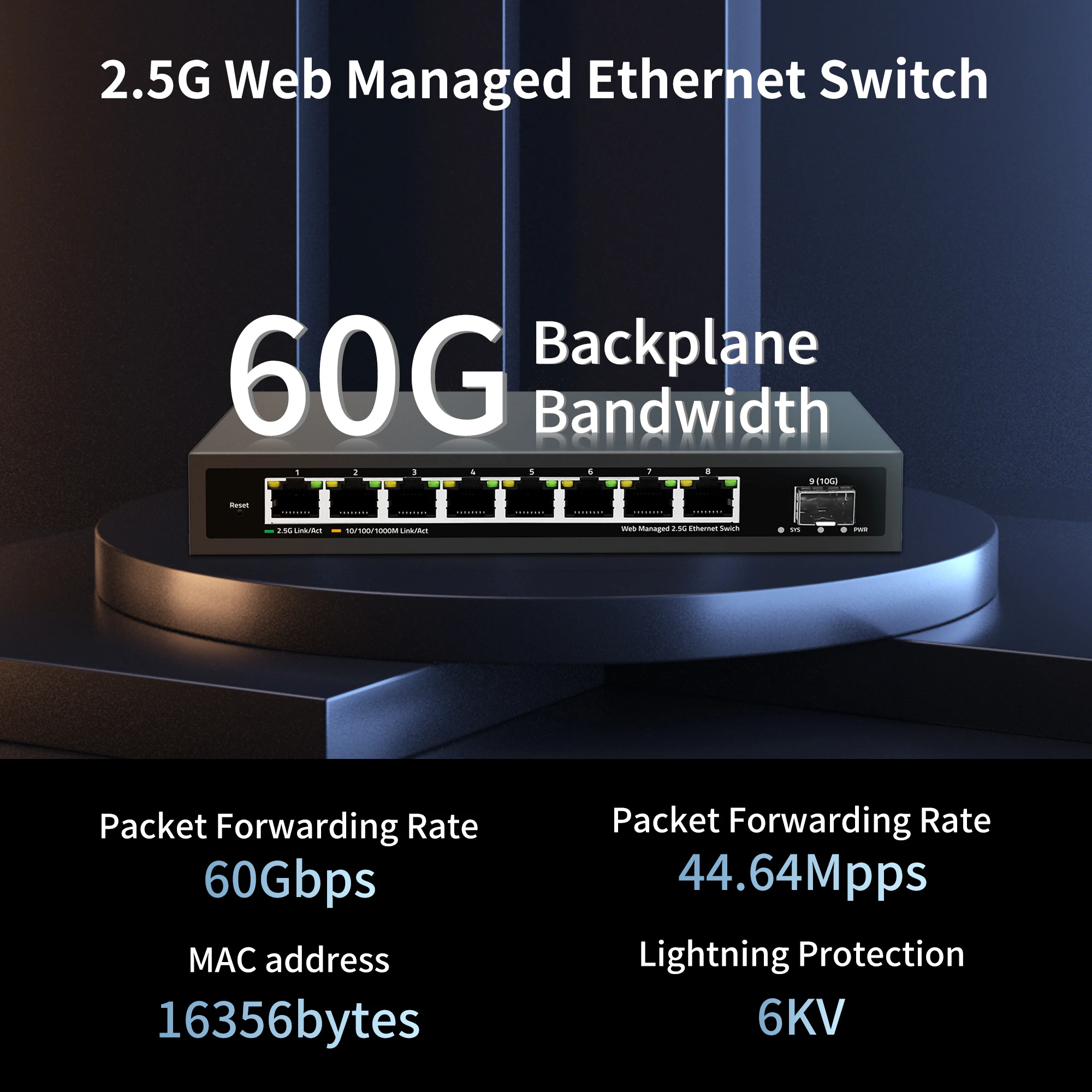 5/8 Ports 2.5G Web Managed Ethernet Switch with 10G SFP, 8 x 2.5G Base-T Ports, 1000/2500Mbps, Metal Web Fanless Network Switch