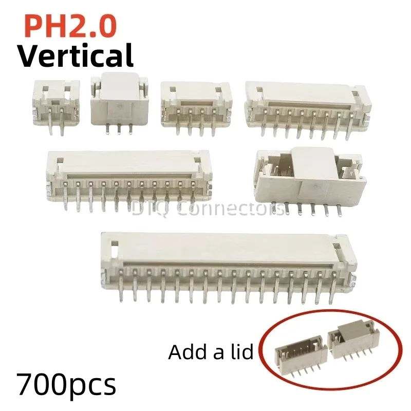 700PCS/LOT PH2.0mm spacing vertical sticker 2P3P4P5P6P7P8P9P10P11P12P SMT connector