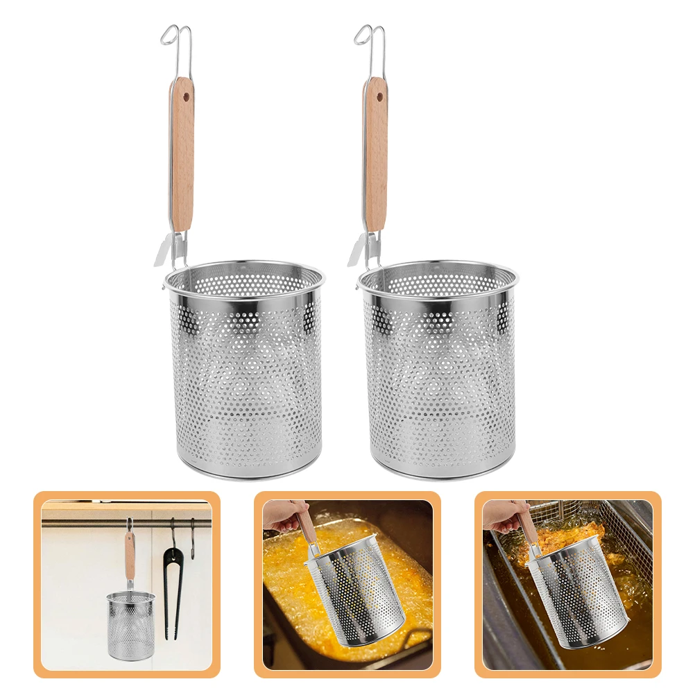 

2pcs Stainless Steel Strainer Kitchen Noodle Basket Pasta Colander Hot Pot Mesh Spoon Foldable Cookware Large Diameter