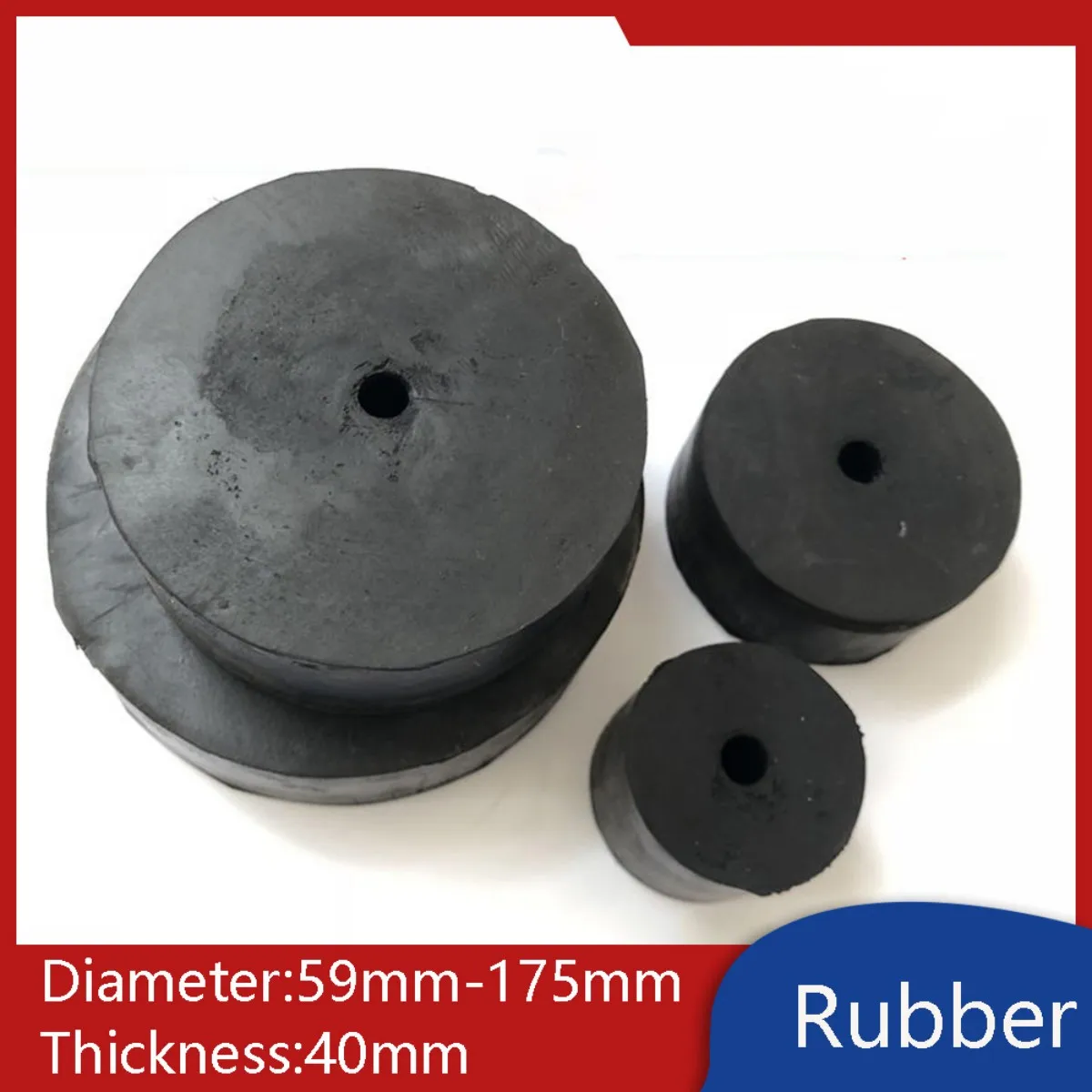 Rubber Buffers Round Mat Heavy Machinery Shock-Absorbing Pad Impact-Resistant Elastic Disc 59mm-175mm Diameter with 10mm Hole