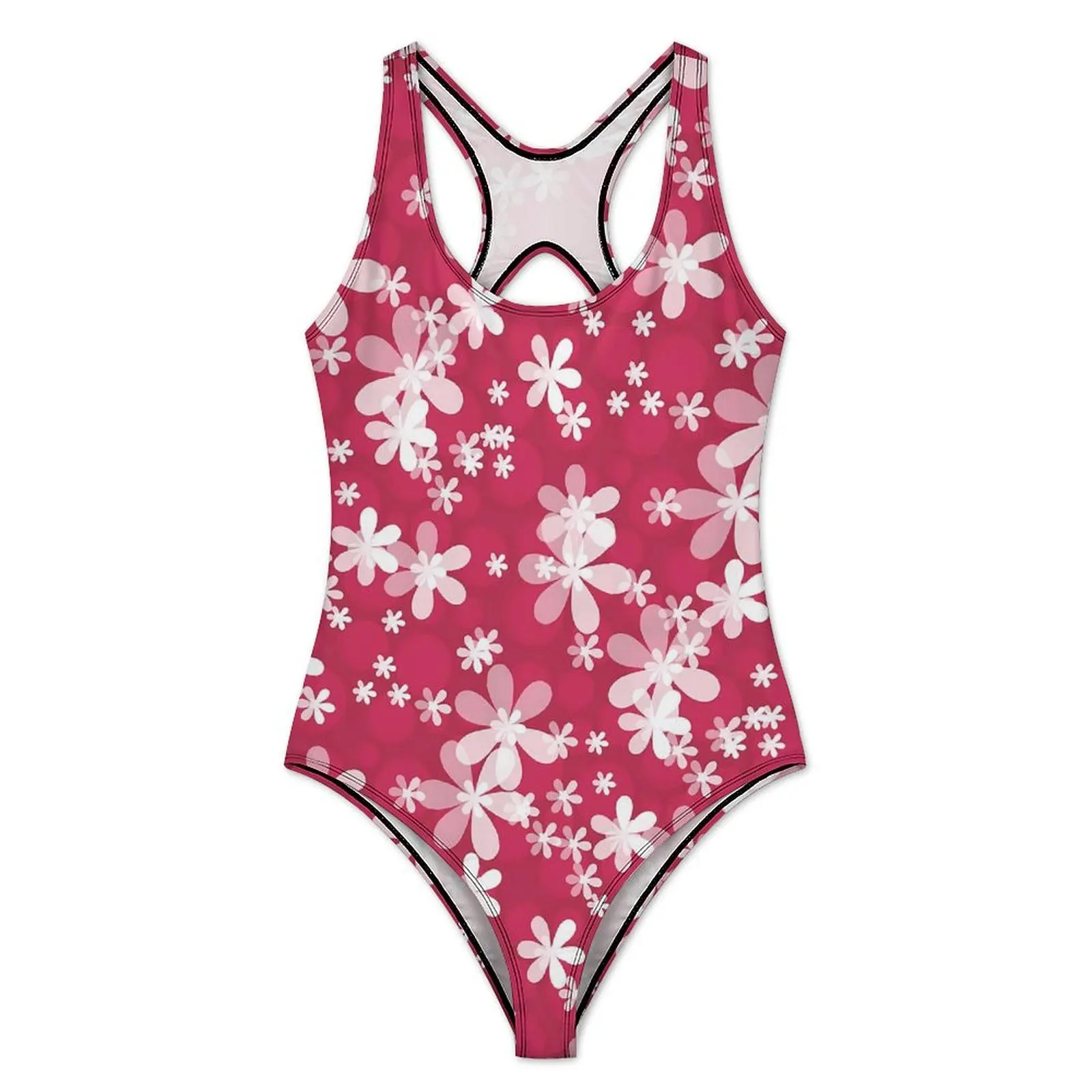 Retro Flower Swimsuit Sexy White Daisies One Piece Swimwear Push Up Bodysuit Modern Sport Monokini