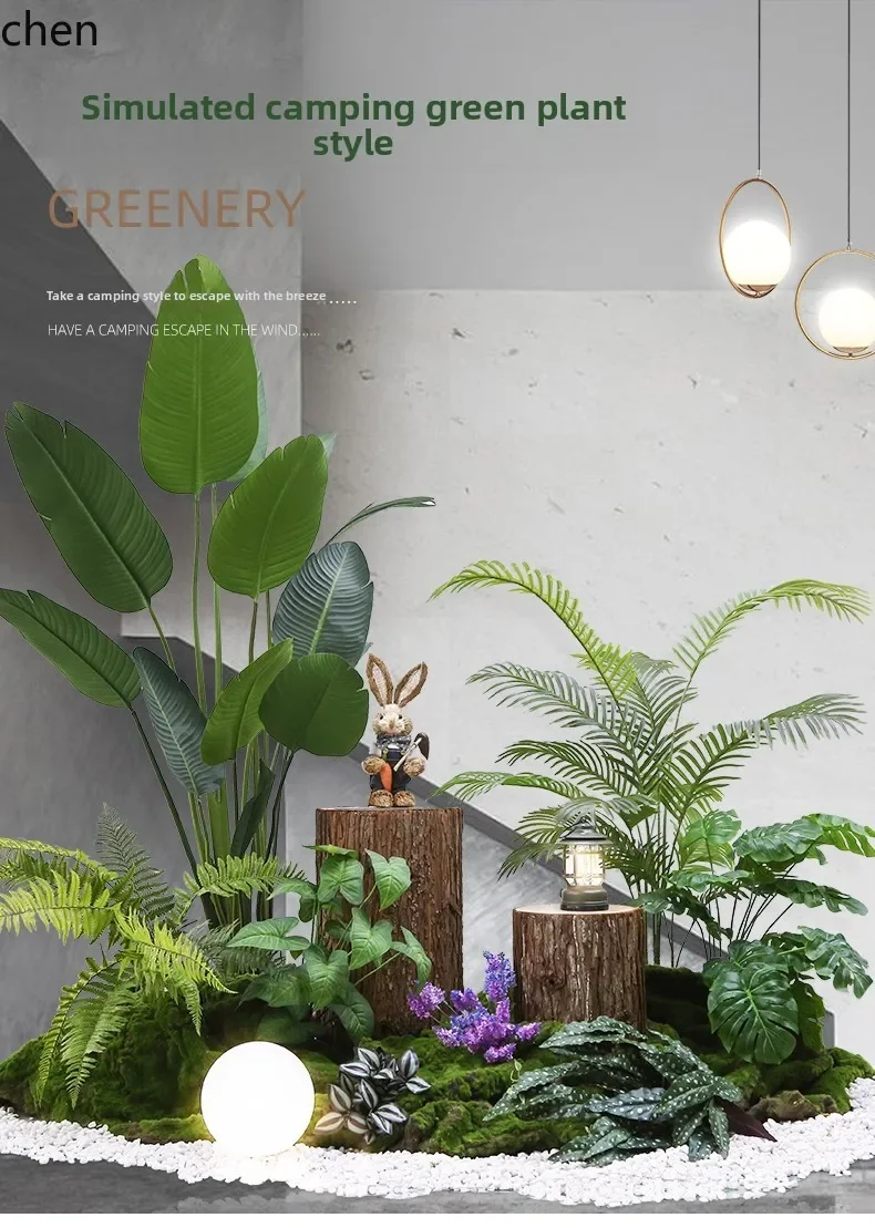 Camping Series Artificial Green Plant Landscape Combination Living Room Indoor Large Potted Plant Window Decoration