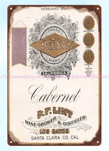 indoor wall art Cabernet Wine P.F. Lint Los Gatos Santa Clara CA metal tin sign