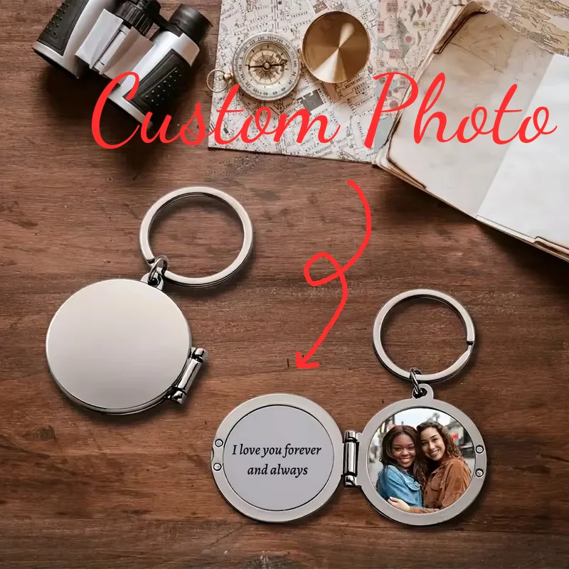 Porte-clés photo personnalisé double face, motifs et texte imprimés, cadeau d'anniversaire pour les couples, la famille et les amis