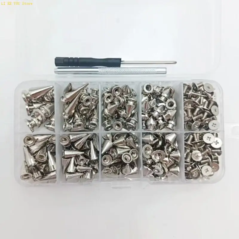 W3JE 354Pcs Metal Punk Spikes Rivets Leather Studs For Clothes Decoration